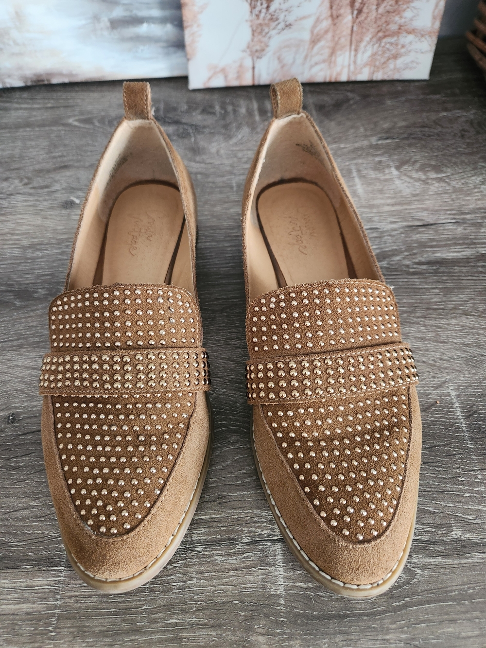 Crown Vintage Tan Suede Studded Loafers